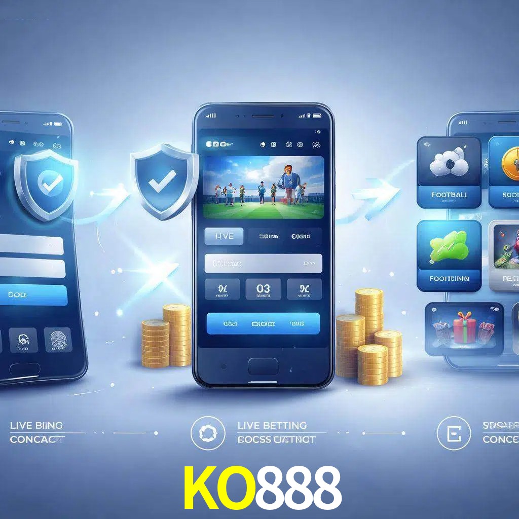 Pasos de acceso a la app KO888 en pantalla de teléfono móvil